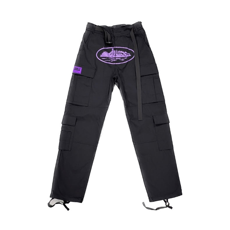 Corteiz Black Purple Logo Cargo