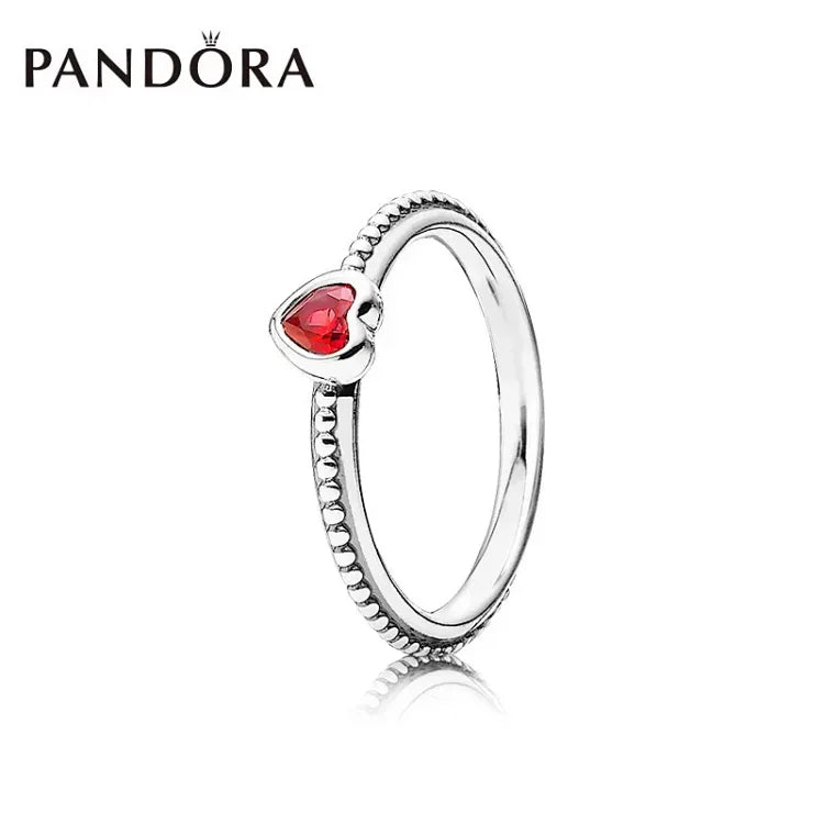 Anel Pandora em prata 925 com coração vermelho